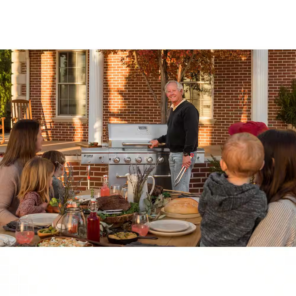 Deluxe 6-Burner Propane Gas Grill in Stainless Steel with Ceramic Searing Side Burner and Rotisserie Kit