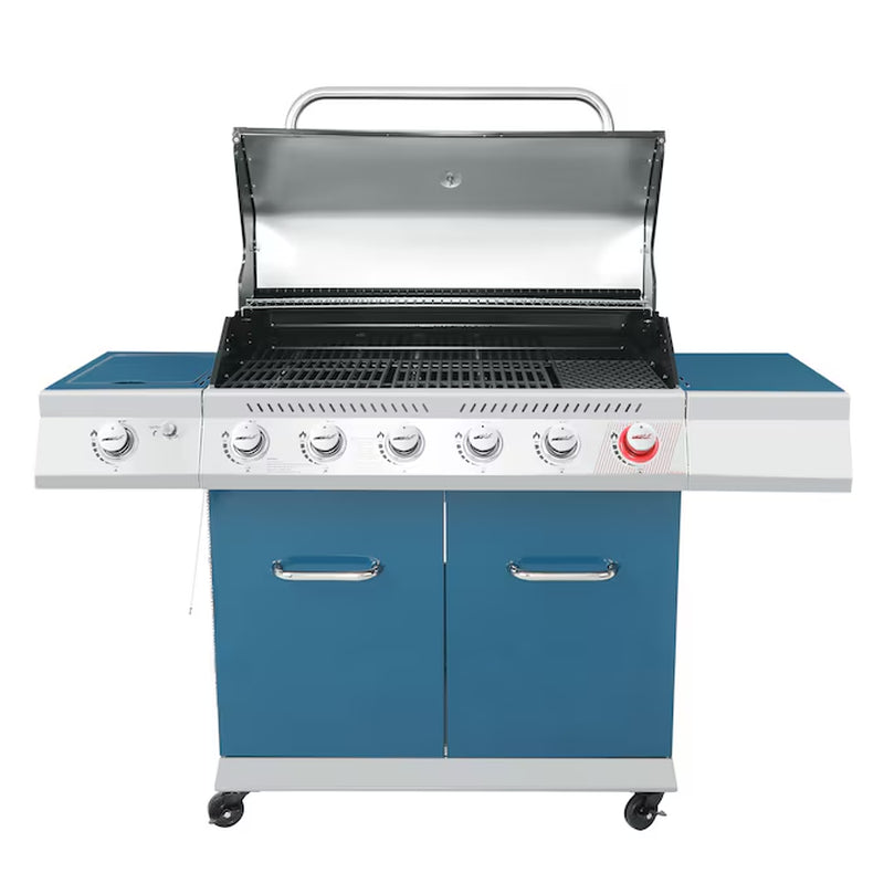 Cabinet Style Blue 6 -Burner Liquid Propane Gas Grill 1 -Side Burner