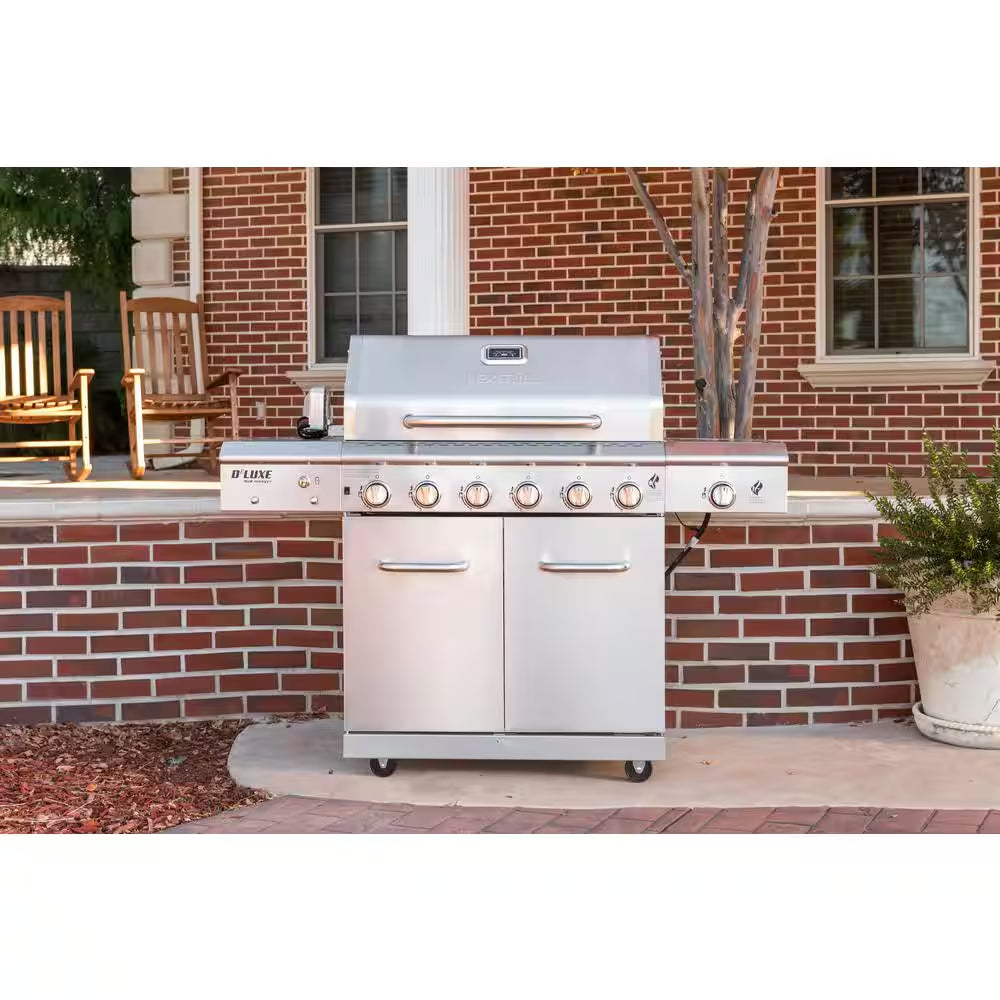 Deluxe 6-Burner Propane Gas Grill in Stainless Steel with Ceramic Searing Side Burner and Rotisserie Kit