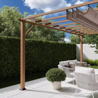 Florence 11 Ft. X 16 Ft. Wood Grain Aluminum Pergola in Canadian Cedar and Cocoa Convertible Canopy