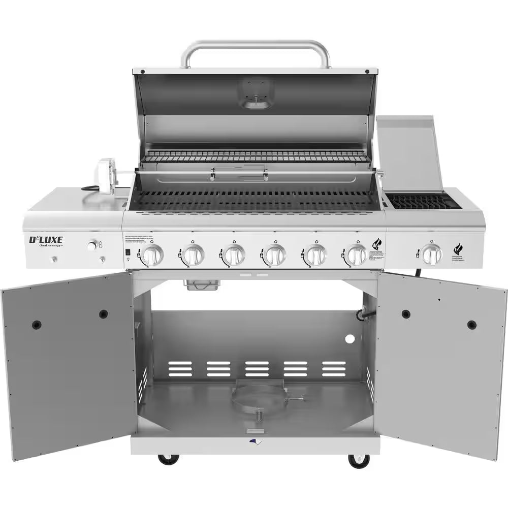 Deluxe 6-Burner Propane Gas Grill in Stainless Steel with Ceramic Searing Side Burner and Rotisserie Kit
