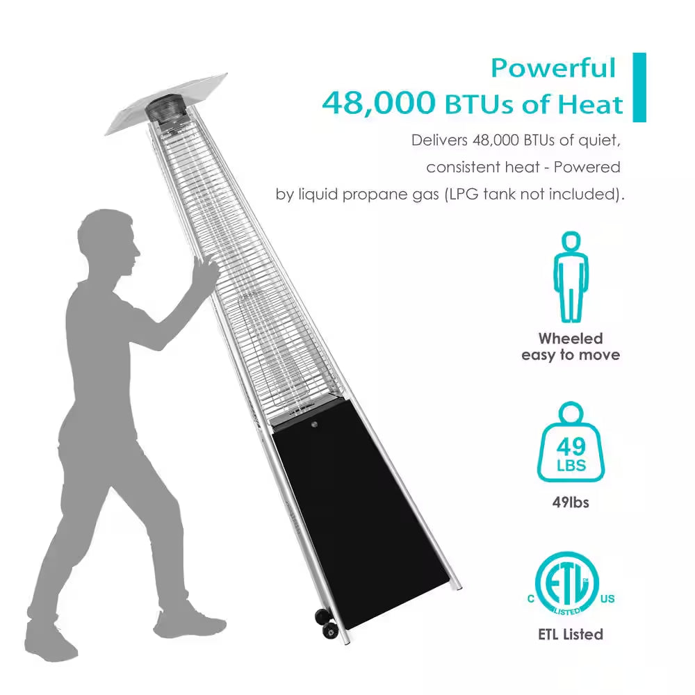 48,000 BTU Black Heat-Focusing Propane Gas Patio Heater with Wheels