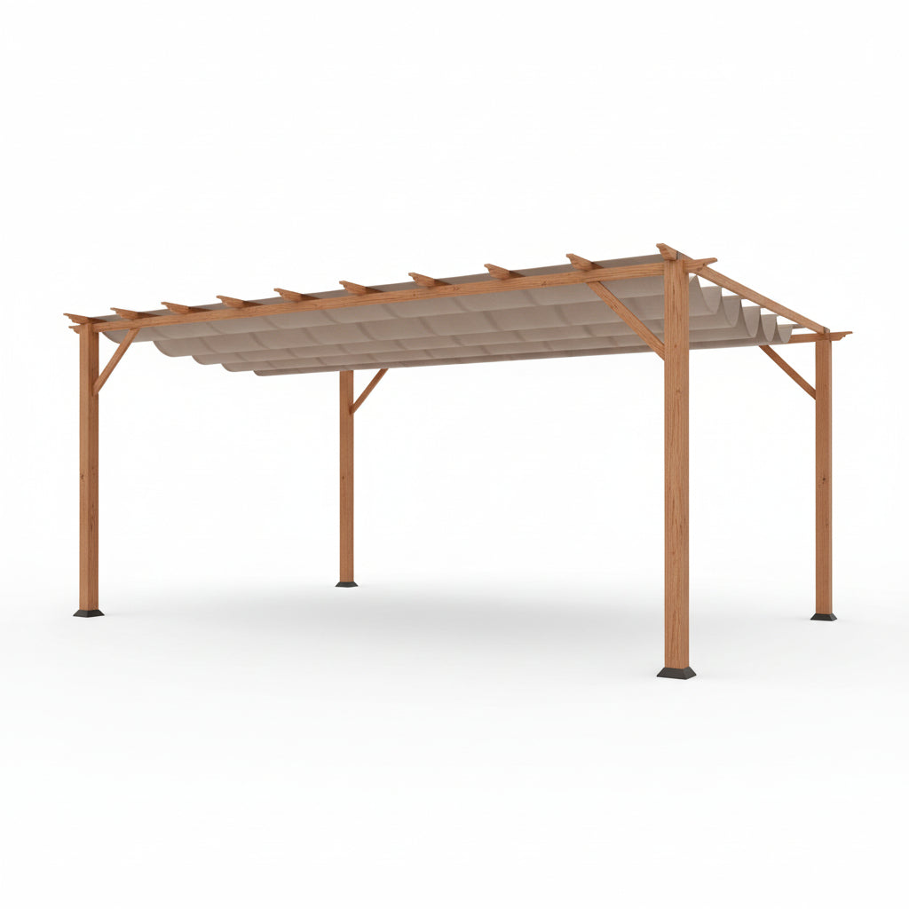 Florence 11 Ft. X 16 Ft. Wood Grain Aluminum Pergola in Canadian Cedar and Cocoa Convertible Canopy