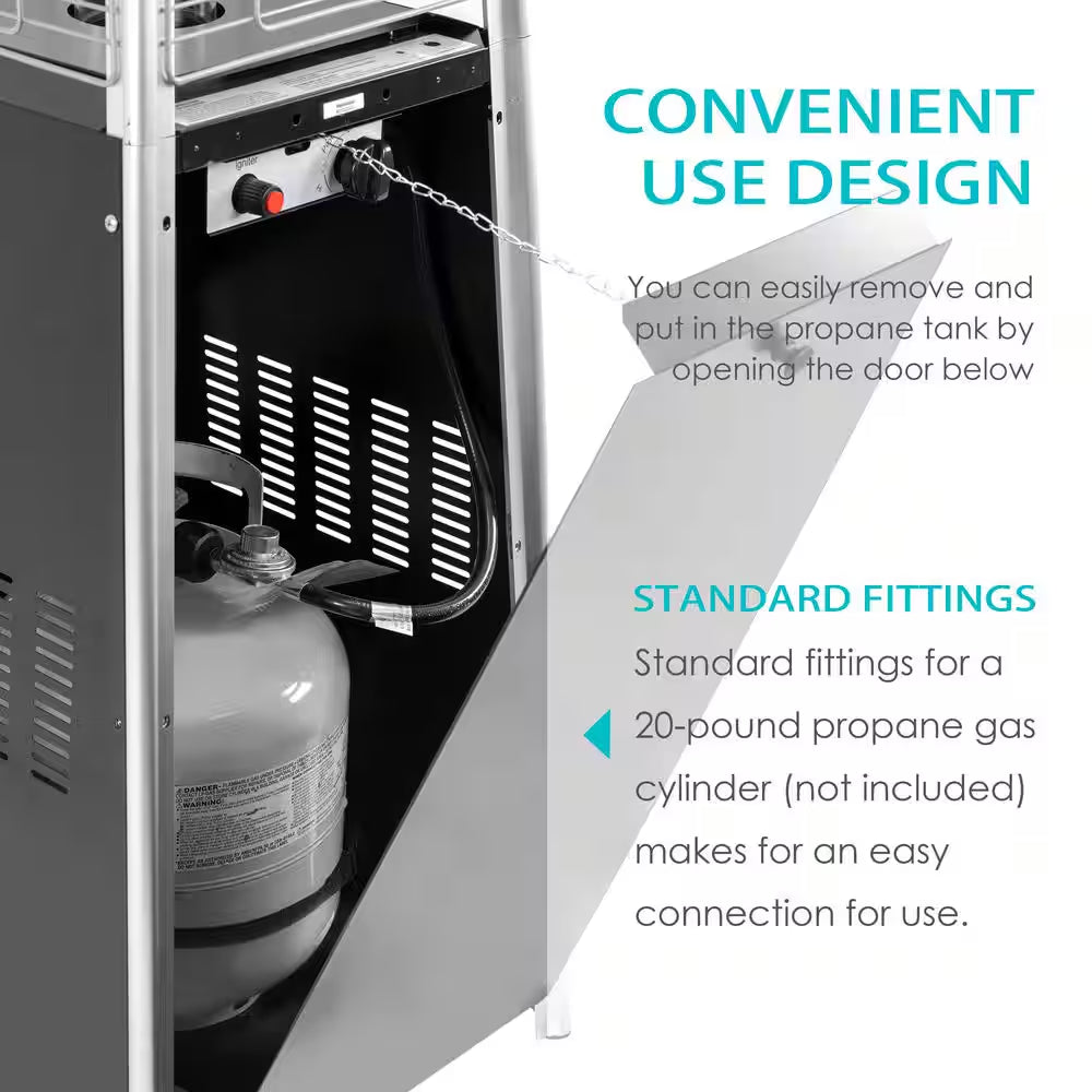 48,000 BTU Quartz Glass Tube Heat-Focusing Black Propane Gas Standing Patio Heater