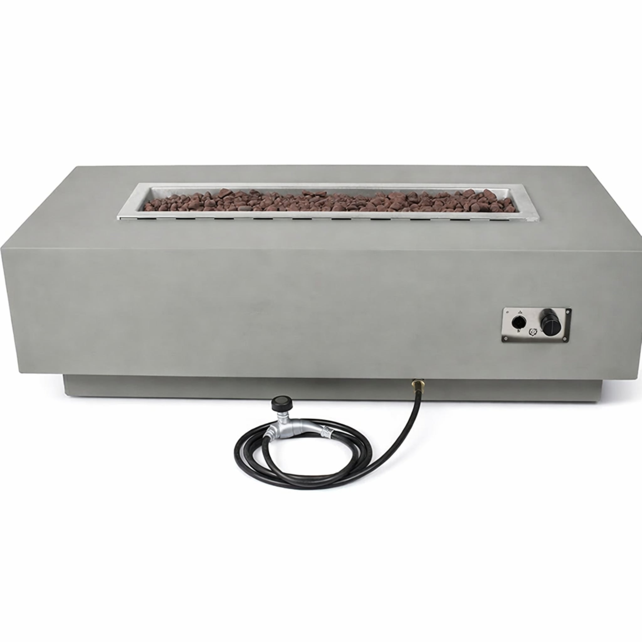 Granville Concrete Fire Pit 60" X 27" Outdoor Patio Firepit Includes Lava Rocks Modern Fire Pits & Outdoor Fireplaces for Garden, Deck, Indoor & Outdoor Heating