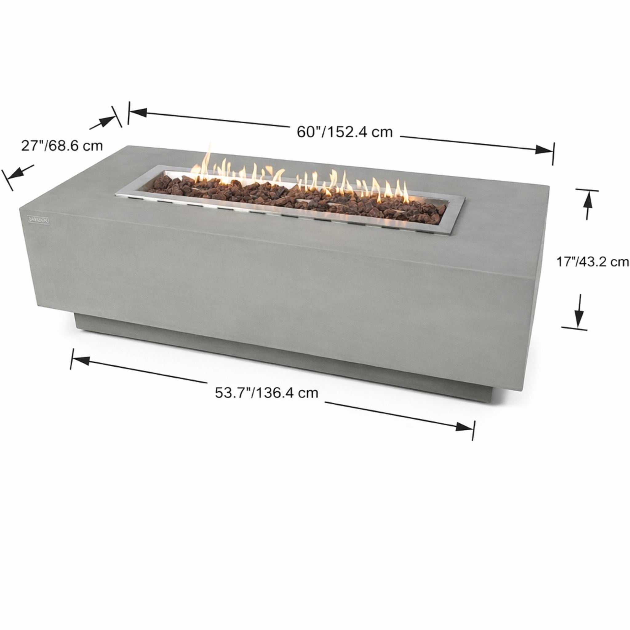 Granville Concrete Fire Pit 60" X 27" Outdoor Patio Firepit Includes Lava Rocks Modern Fire Pits & Outdoor Fireplaces for Garden, Deck, Indoor & Outdoor Heating