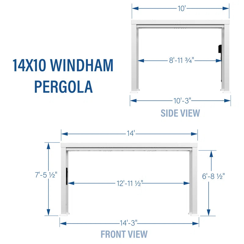 Windham 14' X 10' Modern Galvanized Steel Outdoor Patio Pergola Kit with Shade Sail Canopy and Powerport