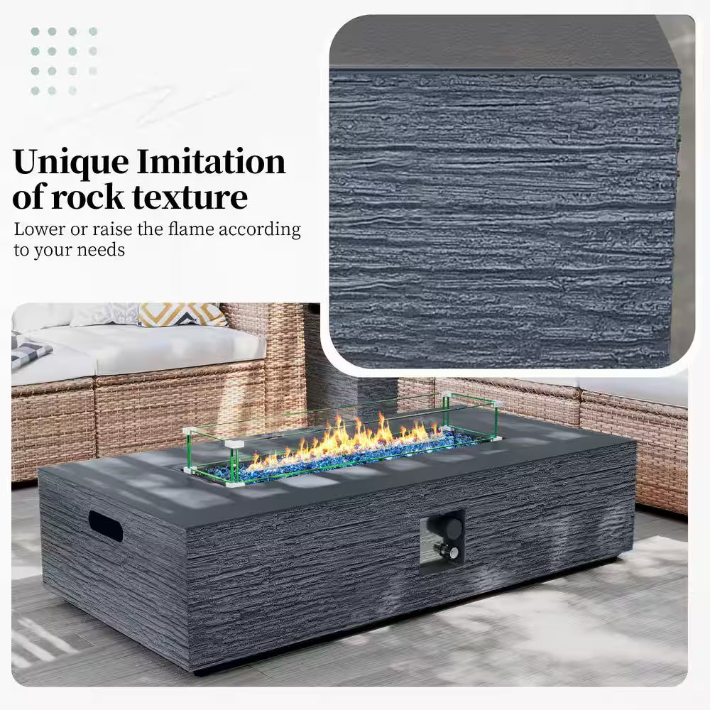 56 In. Rectangular Outdoor Magnesium Oxide Fire Pit Table with Gas Tank Cover, Wind Guard, Dark Gray