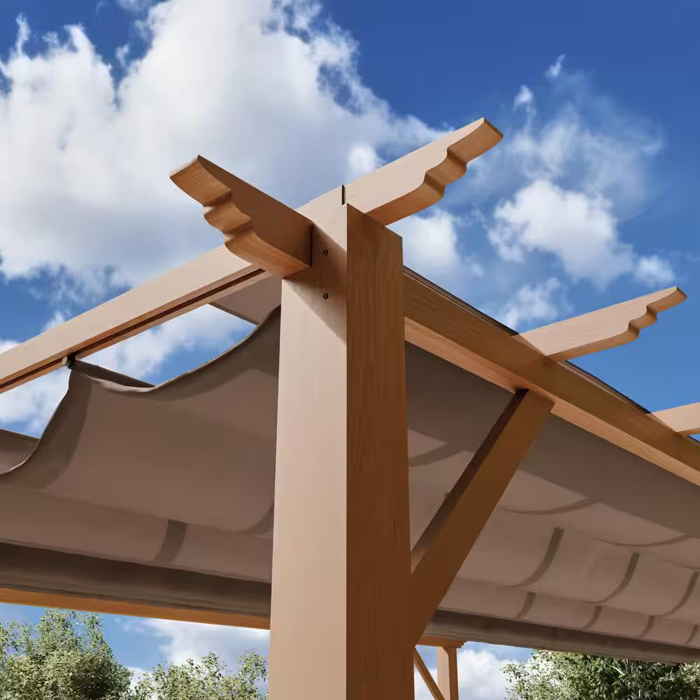 Florence 11 Ft. X 16 Ft. Wood Grain Aluminum Pergola in Canadian Cedar and Cocoa Convertible Canopy
