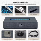 56 In. Rectangular Outdoor Magnesium Oxide Fire Pit Table with Gas Tank Cover, Wind Guard, Dark Gray