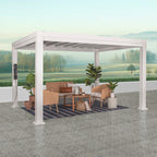 Windham 14' X 10' Modern Galvanized Steel Outdoor Patio Pergola Kit with Shade Sail Canopy and Powerport