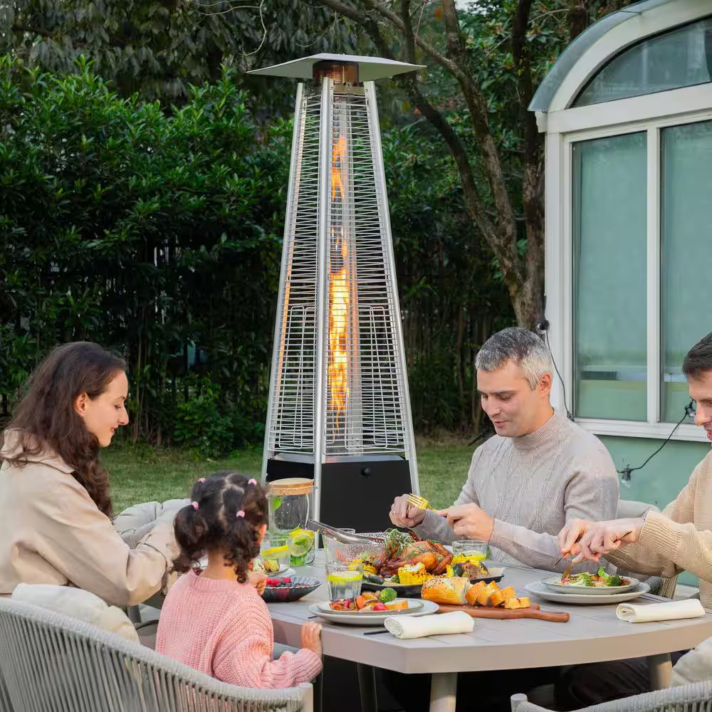 48,000 BTU Black Heat-Focusing Propane Gas Patio Heater with Wheels