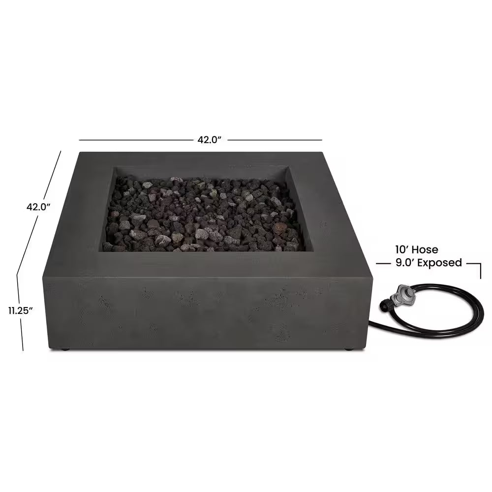 Brookhurst 42 In. L X 12 In. H Outdoor GFRC Liquid Propane Fire Pit in Carbon with Lava Rocks