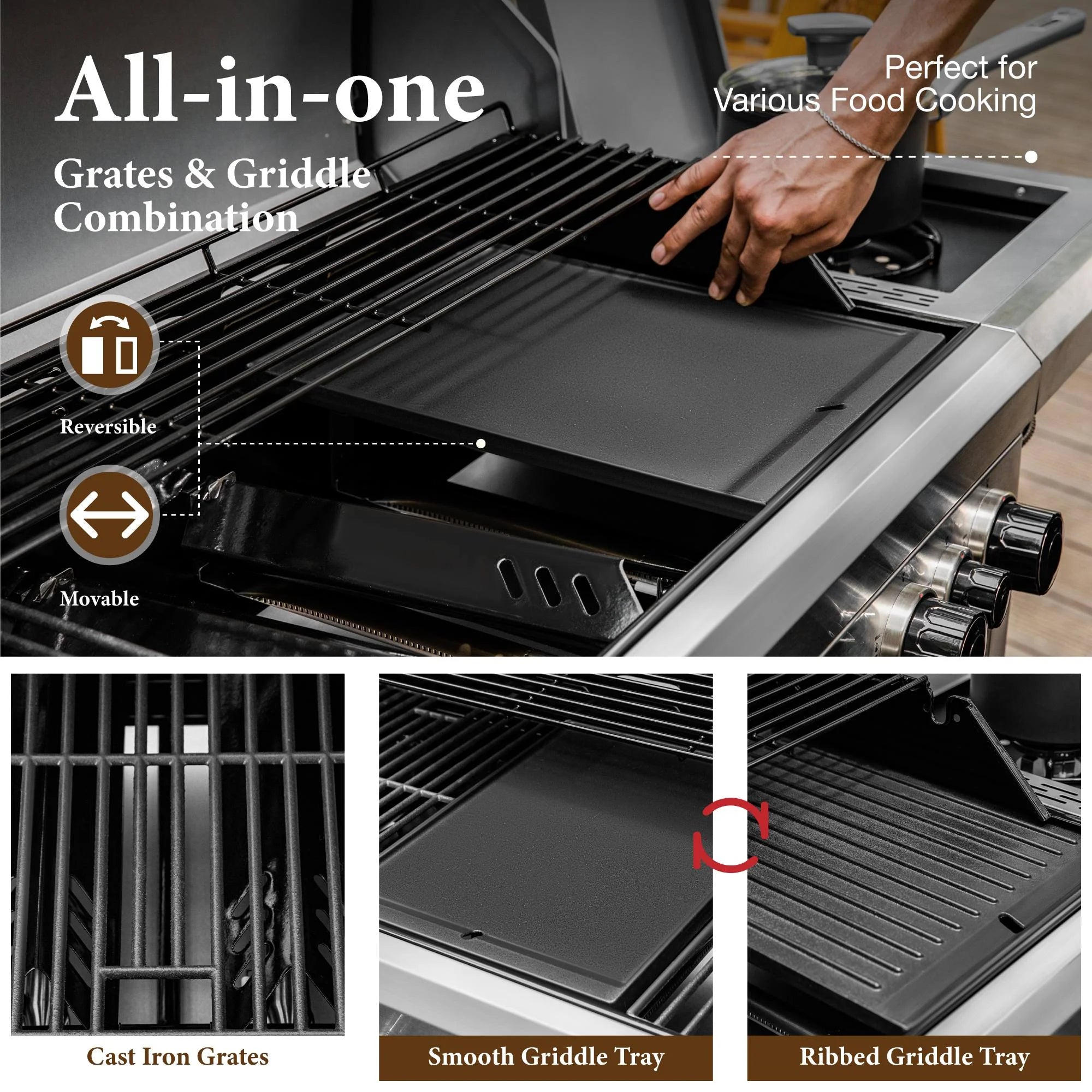 6 Burner Propane Gas Grill and Griddle Combo with Side Burner 740 Sq. In. Large Cooking Area 52,000 but Output BBQ Grill