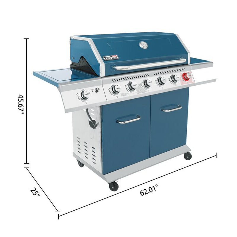 Cabinet Style Blue 6 -Burner Liquid Propane Gas Grill 1 -Side Burner