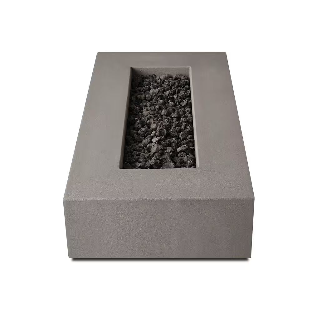 Matteau Low 60 In. L X 12 In. H Outdoor Rectangular Concrete Composite Propane Fire Table in Flint with Vinyl Cover