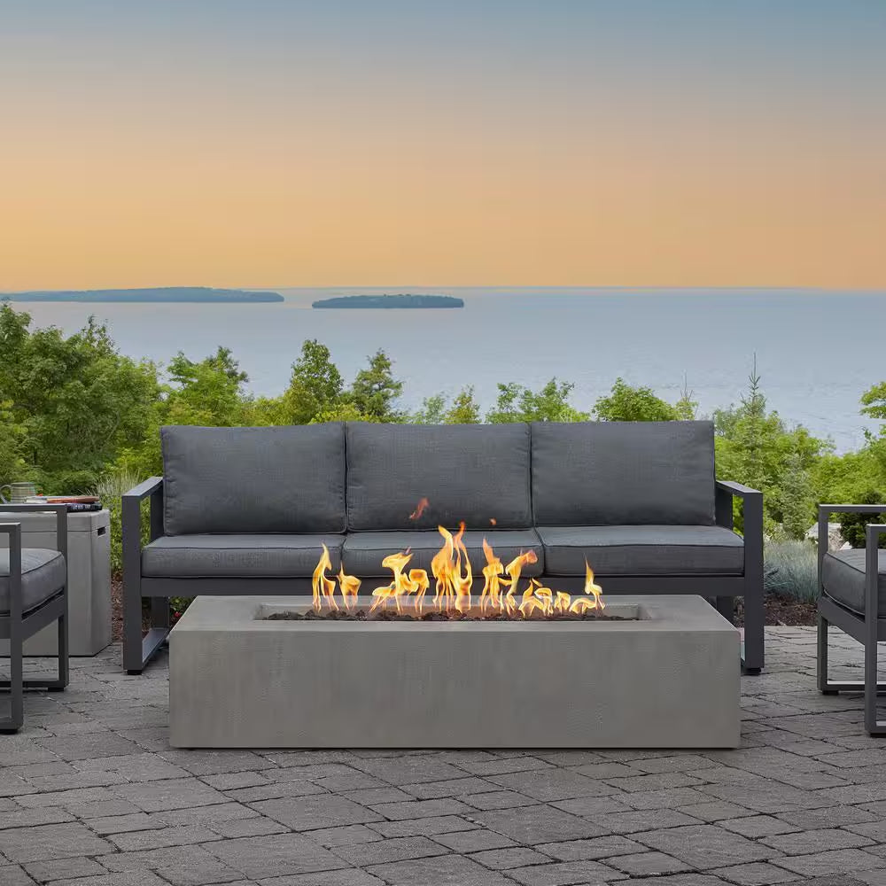 Matteau Low 60 In. L X 12 In. H Outdoor Rectangular Concrete Composite Propane Fire Table in Flint with Vinyl Cover