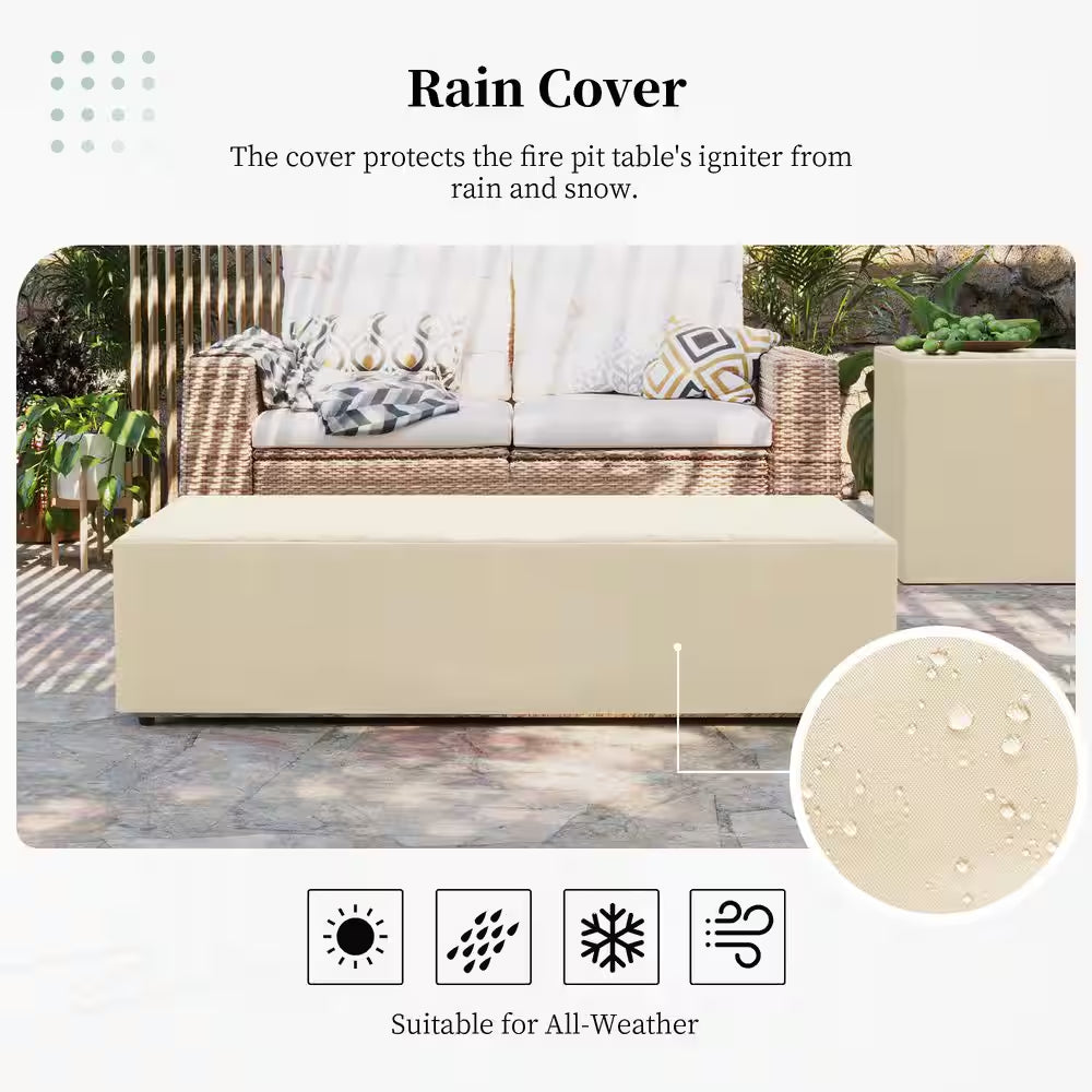 56 In. Rectangular Outdoor Magnesium Oxide Fire Pit Table with Gas Tank Cover, Wind Guard, Dark Gray