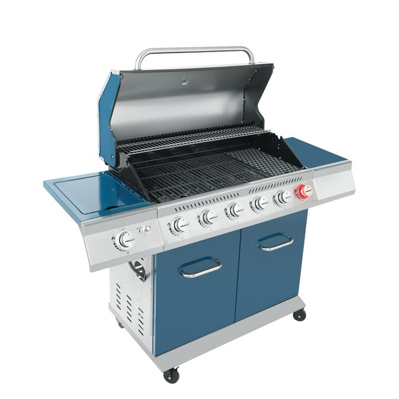 Cabinet Style Blue 6 -Burner Liquid Propane Gas Grill 1 -Side Burner