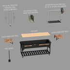 Argentine Santa Maria XL Wood Fire and Charcoal Steel BBQ Grill in Black with Asado Clamp and Adjustable Grates