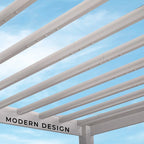 Windham 14' X 10' Modern Galvanized Steel Outdoor Patio Pergola Kit with Shade Sail Canopy and Powerport