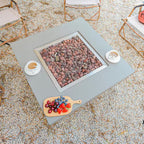 Westport 34 In. X 14 In. Grey round Concrete Propane Pit Table with Electronic Ignition Cover and Lava Rock