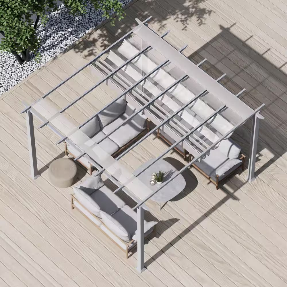 Florence 11 Ft. X 11 Ft. Aluminum Pergola in White Finish and White Canopy