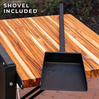 Santa Maria Argentine BBQ Charcoal Grill in Black with Acacia Wood Side Table, Stainless Steel Grate Frame & Cover