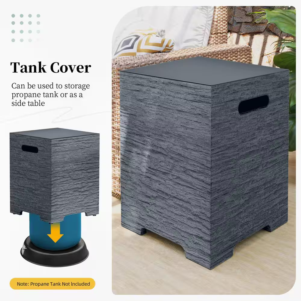 56 In. Rectangular Outdoor Magnesium Oxide Fire Pit Table with Gas Tank Cover, Wind Guard, Dark Gray