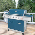 Cabinet Style Blue 6 -Burner Liquid Propane Gas Grill 1 -Side Burner