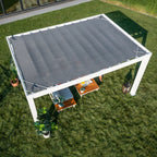 Windham 14' X 10' Modern Galvanized Steel Outdoor Patio Pergola Kit with Shade Sail Canopy and Powerport