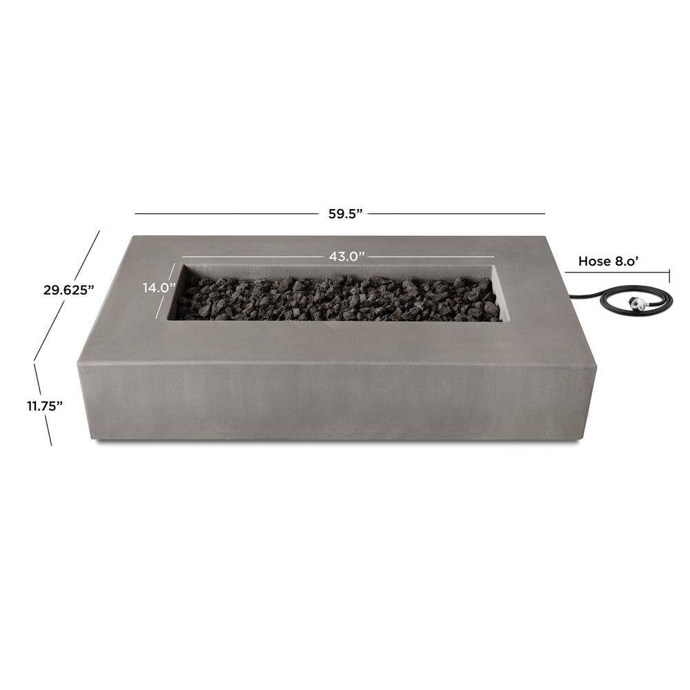 Matteau Low 60 In. L X 12 In. H Outdoor Rectangular Concrete Composite Propane Fire Table in Flint with Vinyl Cover