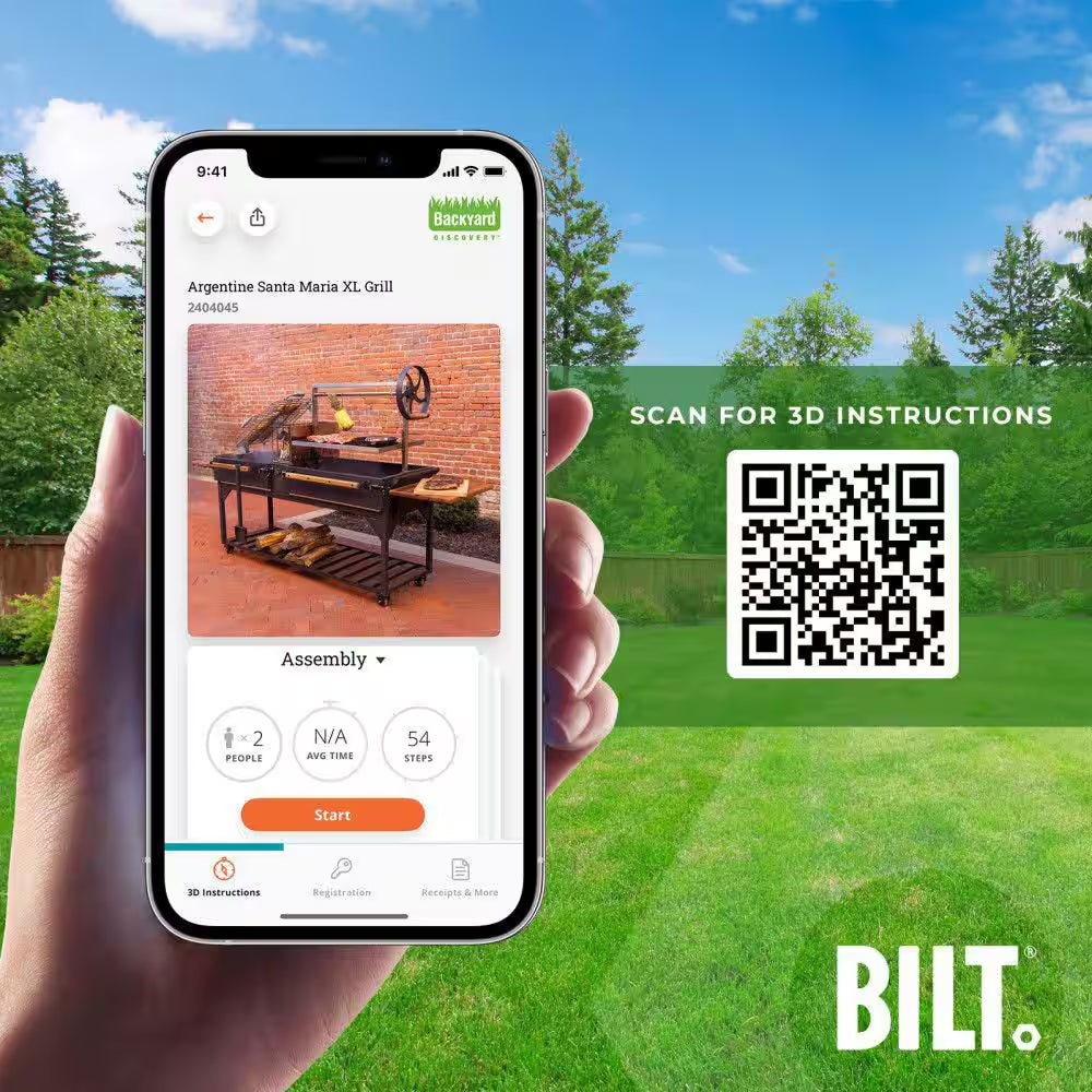 Argentine Santa Maria XL Wood Fire and Charcoal Steel BBQ Grill in Black with Asado Clamp and Adjustable Grates