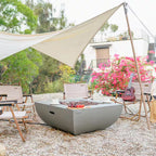 Westport 34 In. X 14 In. Grey round Concrete Propane Pit Table with Electronic Ignition Cover and Lava Rock