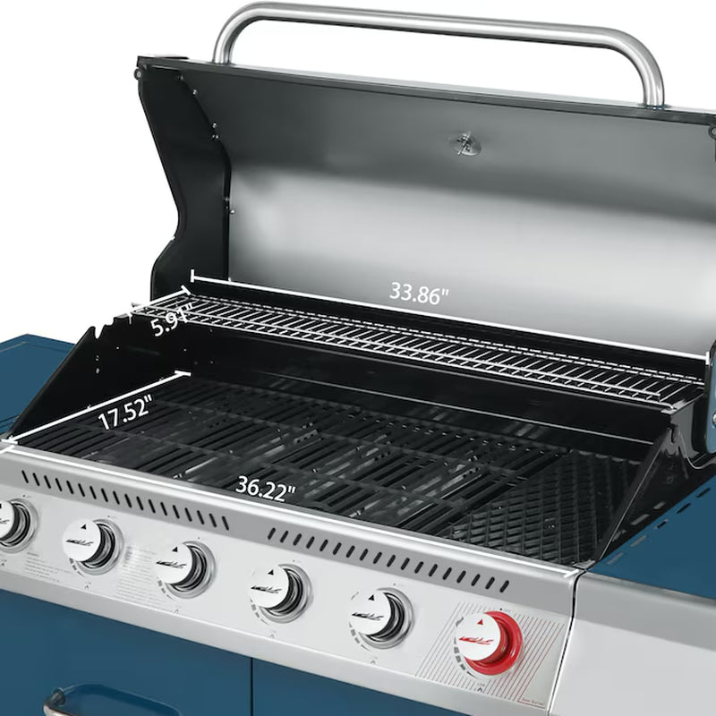 Cabinet Style Blue 6 -Burner Liquid Propane Gas Grill 1 -Side Burner