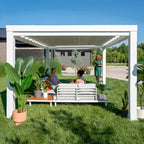 Windham 14' X 10' Modern Galvanized Steel Outdoor Patio Pergola Kit with Shade Sail Canopy and Powerport