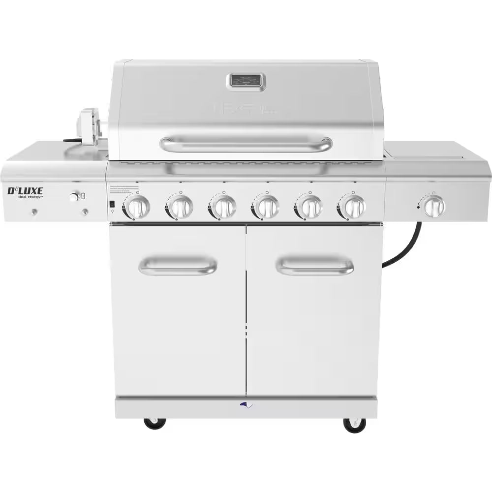 Deluxe 6-Burner Propane Gas Grill in Stainless Steel with Ceramic Searing Side Burner and Rotisserie Kit