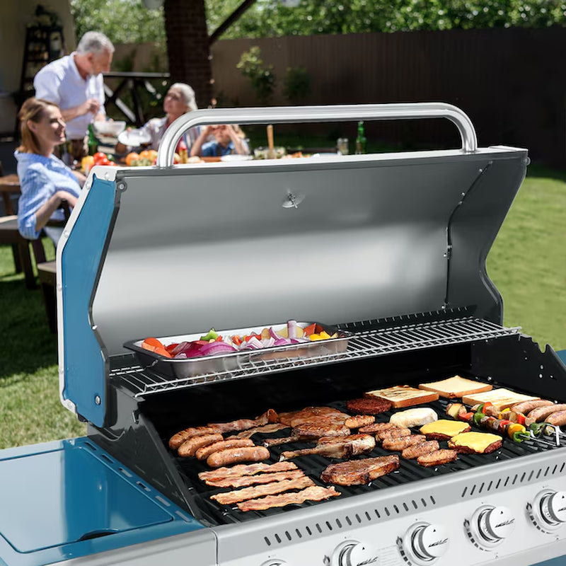 Cabinet Style Blue 6 -Burner Liquid Propane Gas Grill 1 -Side Burner