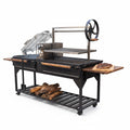 Argentine Santa Maria XL Wood Fire and Charcoal Steel BBQ Grill in Black with Asado Clamp and Adjustable Grates