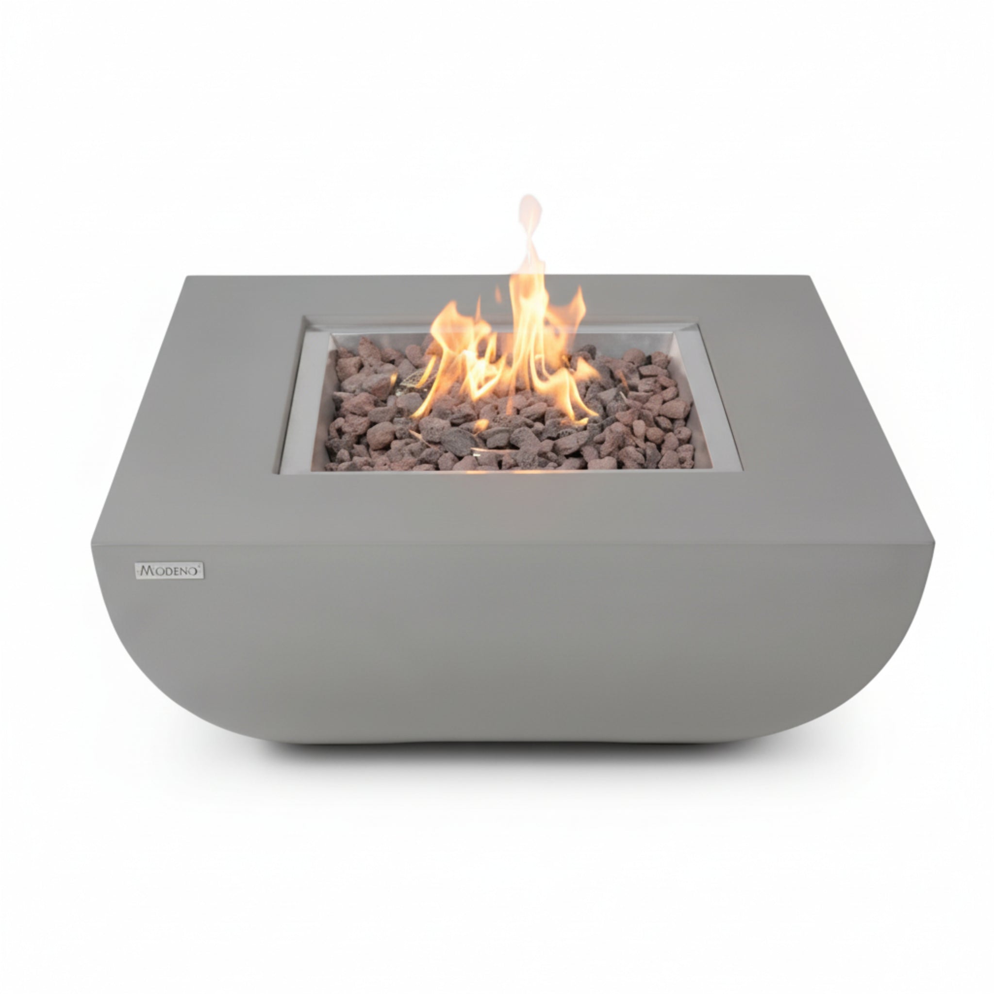 Westport 34 In. X 14 In. Grey round Concrete Propane Pit Table with Electronic Ignition Cover and Lava Rock