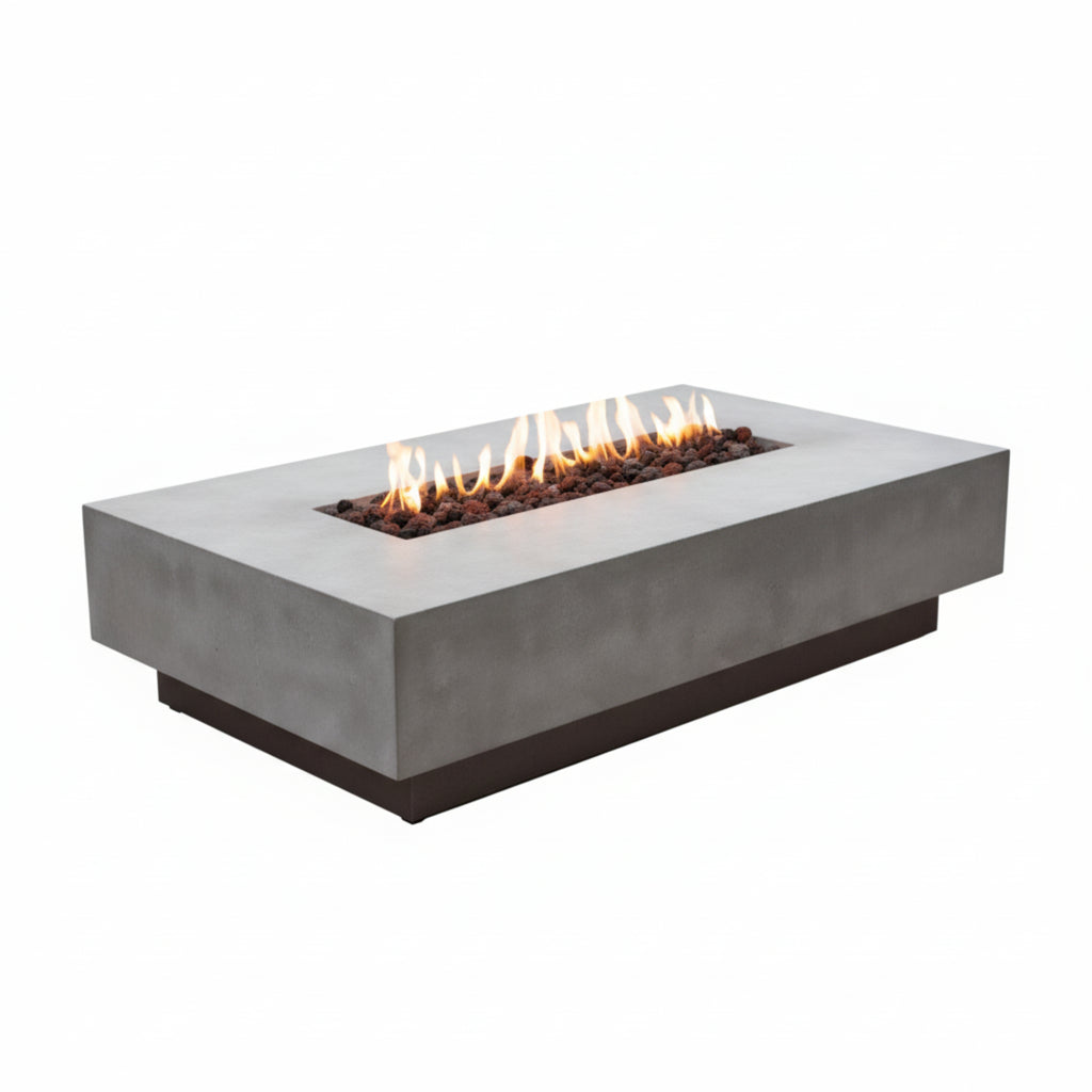 Hampton Concrete Fire Pit 56" X 32" Outdoor Patio Firepit Includes Lava Rocks Modern Fire Pits & Outdoor Fireplaces for Garden, Deck, Indoor & Outdoor Heating