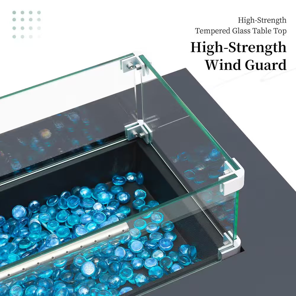 56 In. Rectangular Outdoor Magnesium Oxide Fire Pit Table with Gas Tank Cover, Wind Guard, Dark Gray