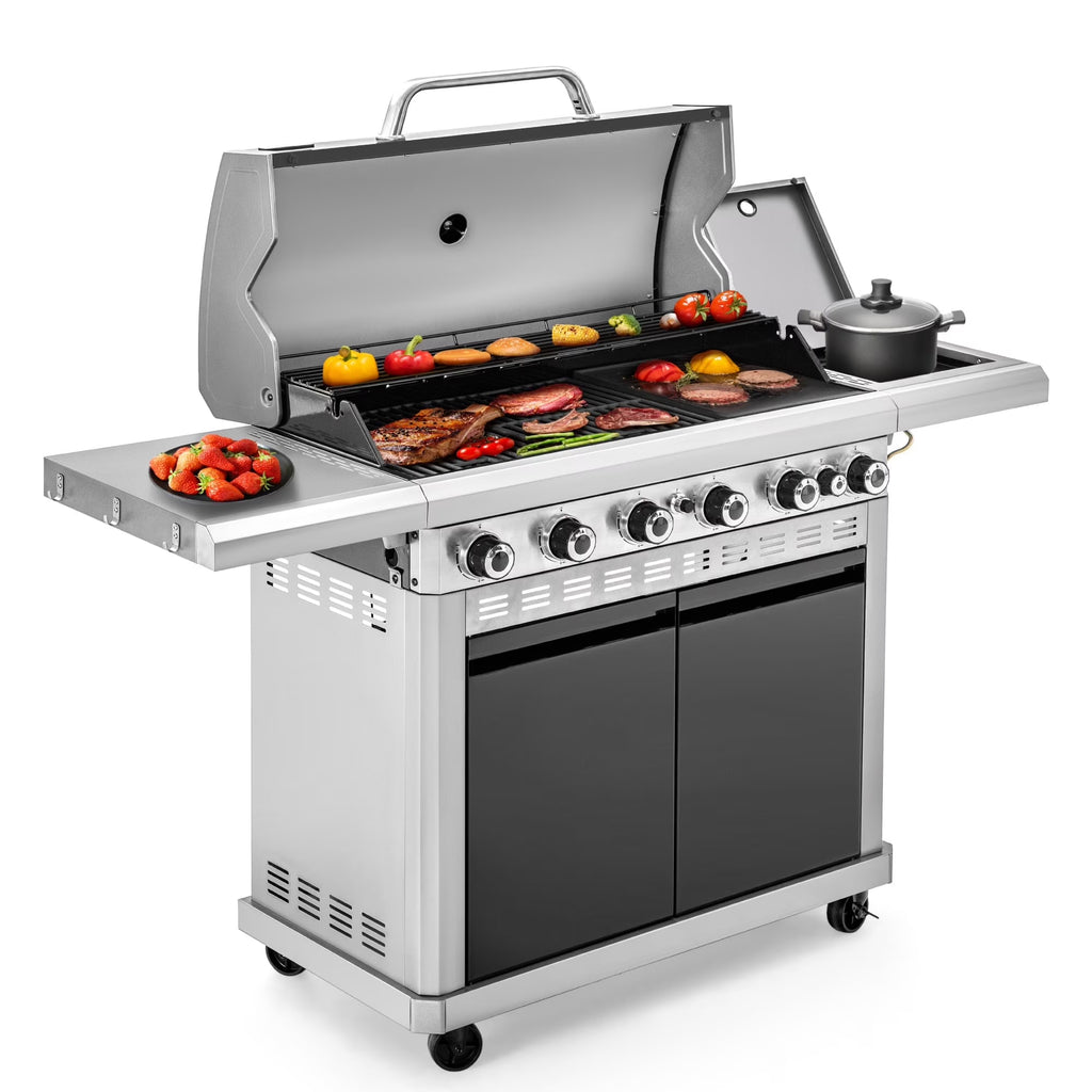 6 Burner Propane Gas Grill and Griddle Combo with Side Burner 740 Sq. In. Large Cooking Area 52,000 but Output BBQ Grill