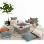 Westport 34 In. X 14 In. Grey round Concrete Propane Pit Table with Electronic Ignition Cover and Lava Rock